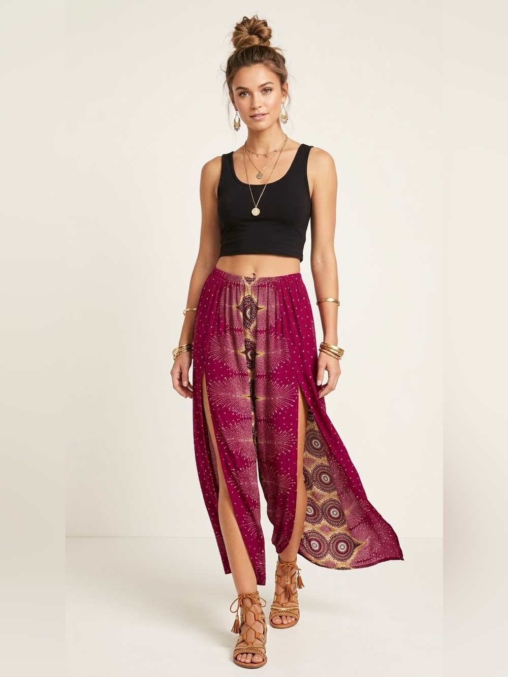 Laika Bohemian Smocked Waist Harem Split Leg Pants 🌺